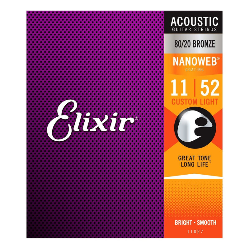 Elixir Nanoweb 80/20 Acoustic Guitar Strings 11-52 Custom Light