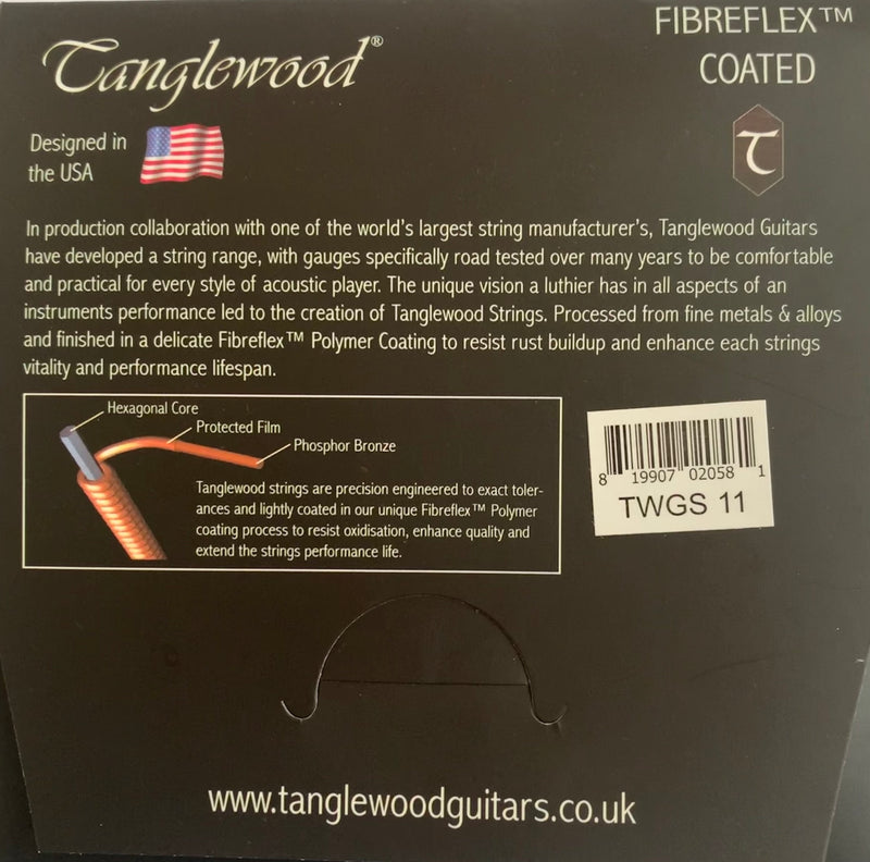 Tanglewood Fibreflex Coated Phosphor Bronze Guitar Strings 11-52 - Custom Light