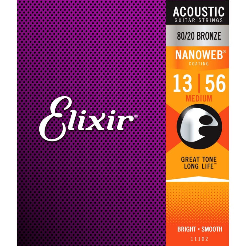 Elixir Nanoweb 80/20 Acoustic Guitar Strings 13-56 Medium